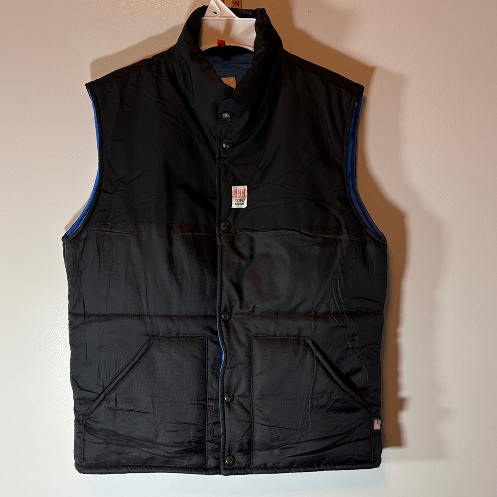 Topo Designs Black Vest with Blue inside